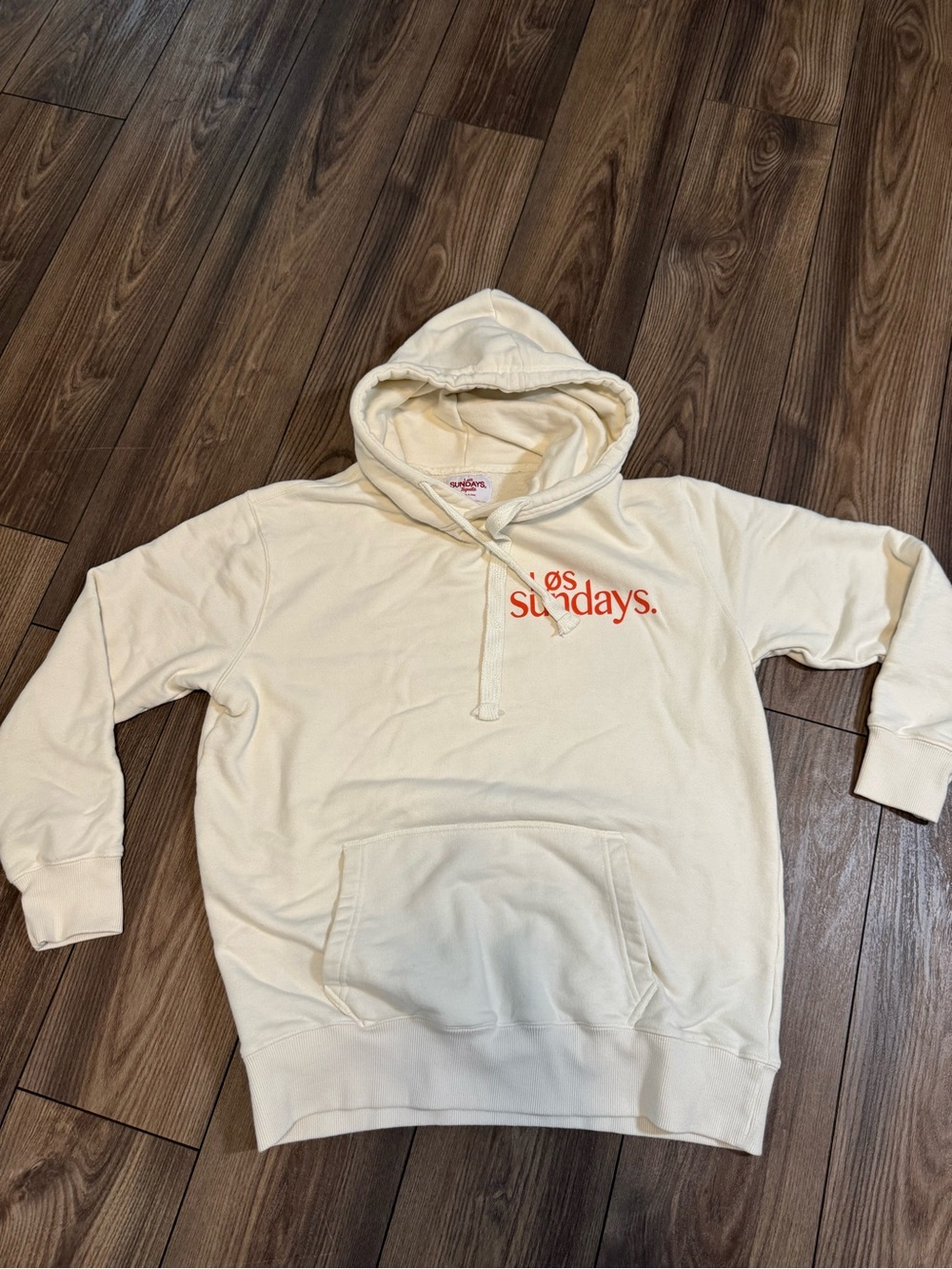 sundays Cream Crewneck Hoodie with Red Logo